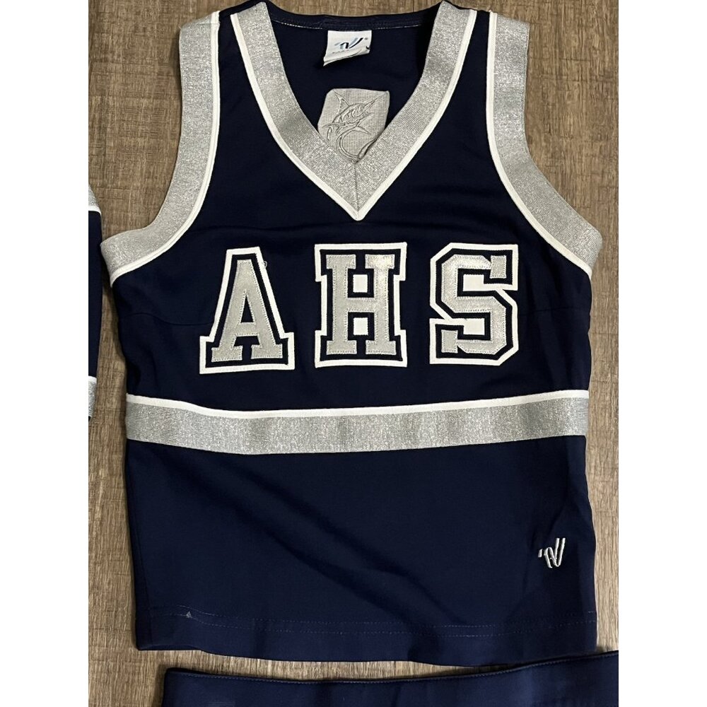 3 Pc High School Cheerleader Uniform AHS 32 Top 25" Skirt Blue Cheer Costume - Picture 2 of 7